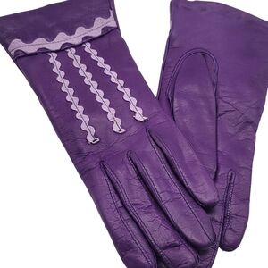Moschino Purple Leather Gloves with Wavy Trim